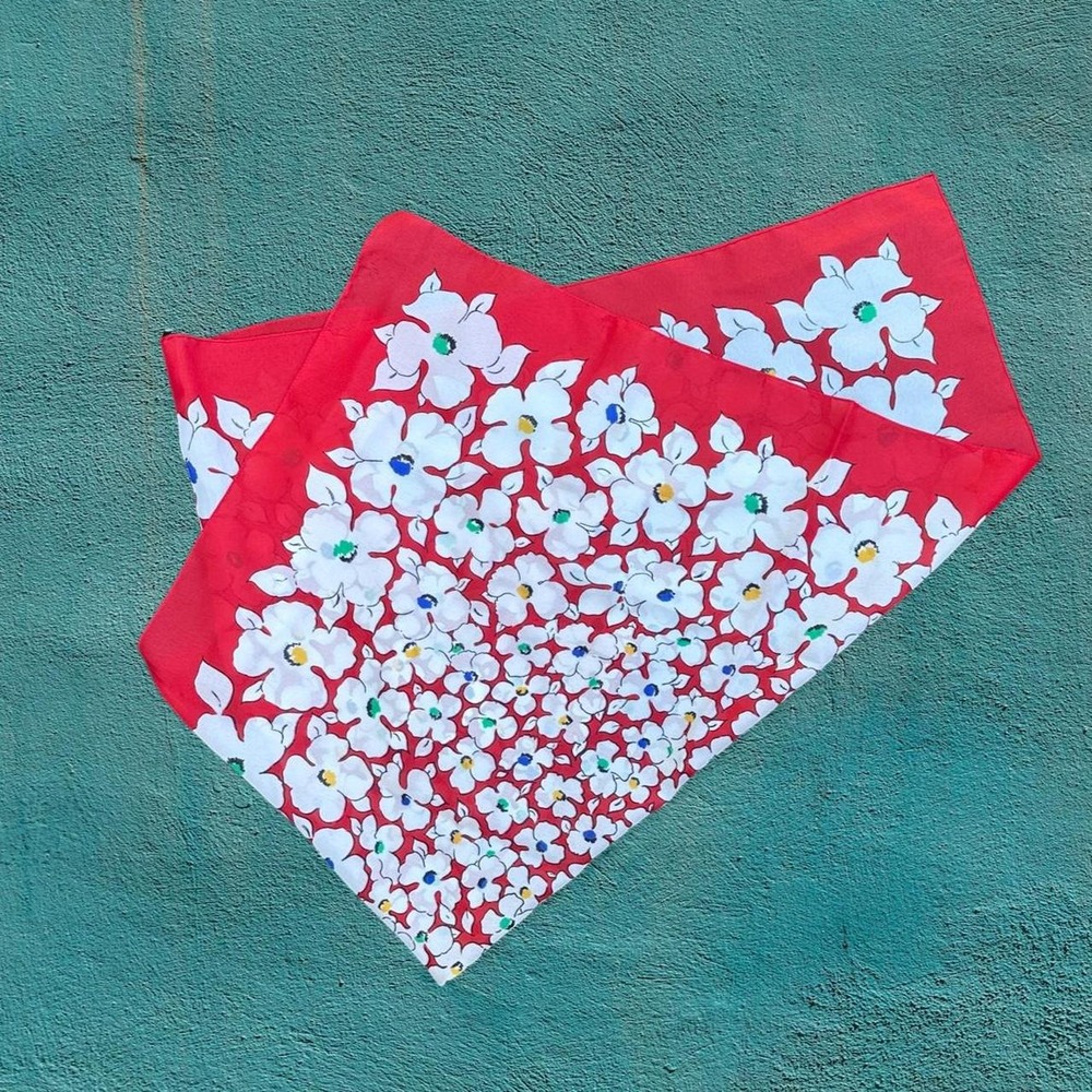 Midcentury Americana Retro Red Floral Square Scarf